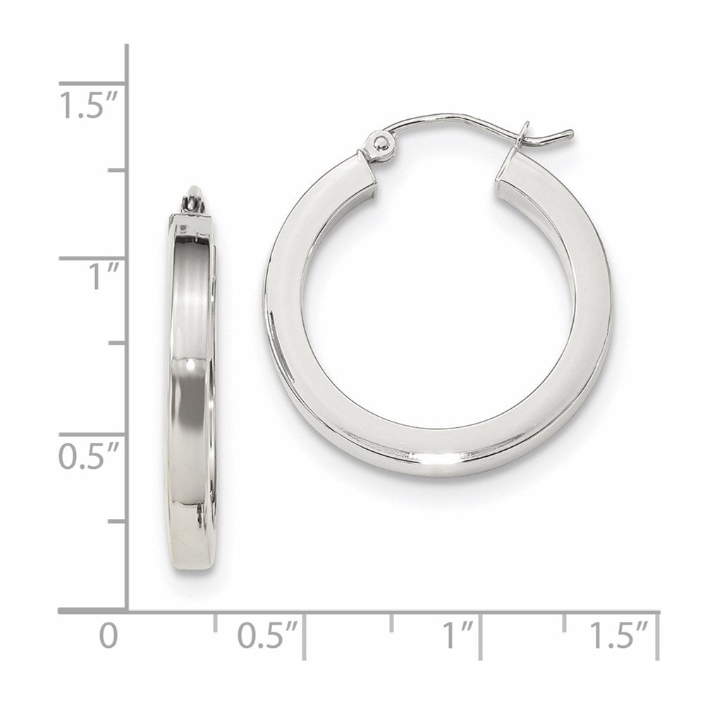 10k White Gold 24.65 mm Polished Square Tube Hoop Earrings (2.31 grams)