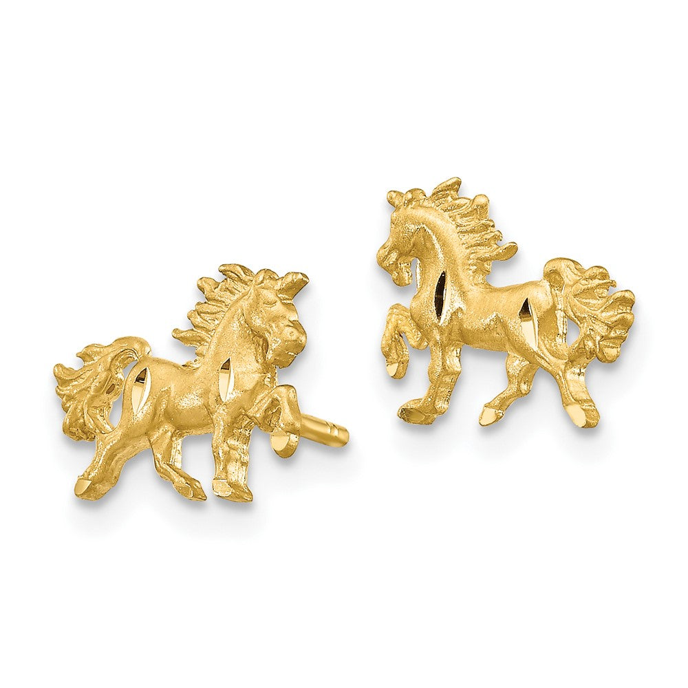 10k Yellow Gold 10 mm Satin Diamond-cut Unicorn Post Earrings (1.04 grams)