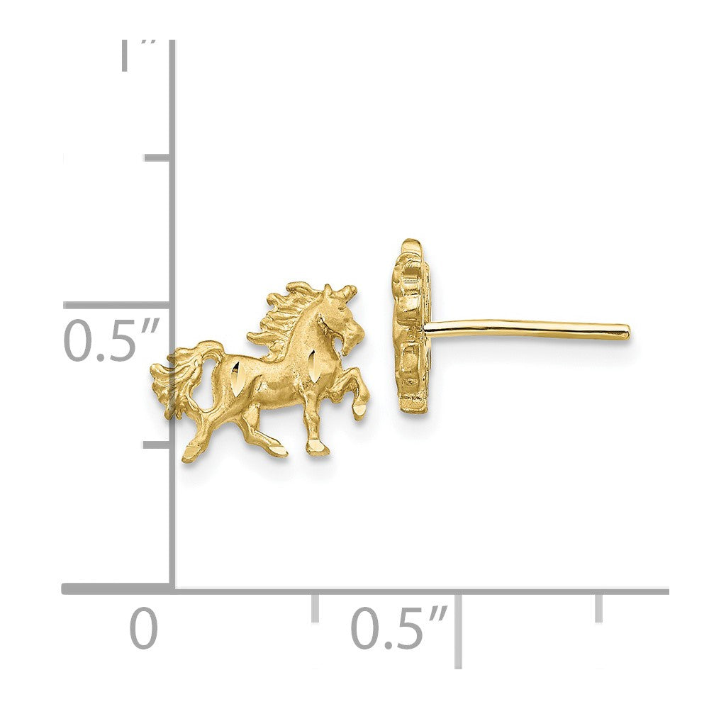 10k Yellow Gold 10 mm Satin Diamond-cut Unicorn Post Earrings (1.04 grams)