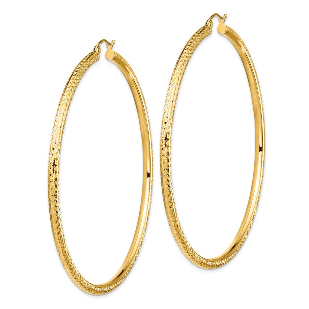 10k Yellow Gold 70 mm Diamond-cut Hoop Earrings (4.77 grams)