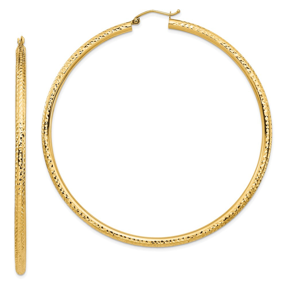 10k Yellow Gold 70 mm Diamond-cut Hoop Earrings (4.77 grams)
