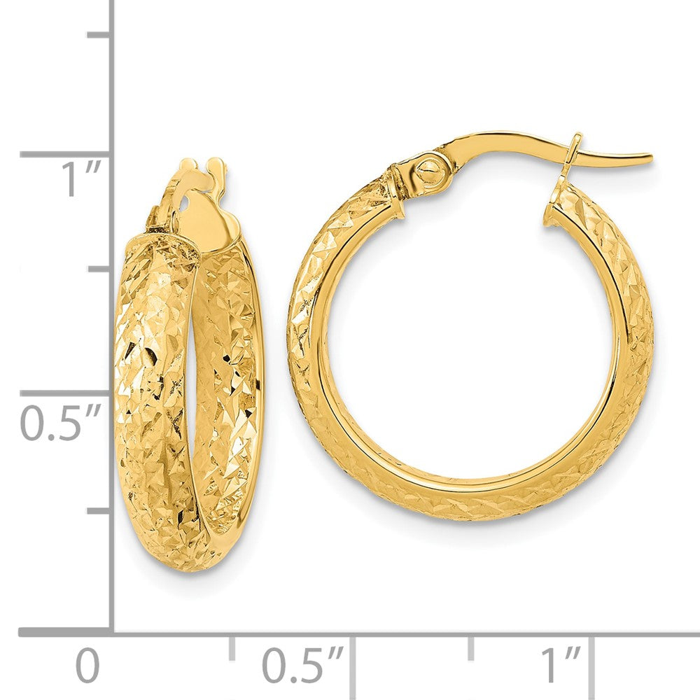 10k Yellow Gold 19 mm Polished and Diamond-cut Inside and Out Fancy Hoop Earrings (1.35 grams)