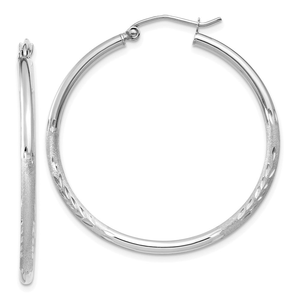 10k White Gold 2 mm Round Hoop Earrings (1.71 grams)