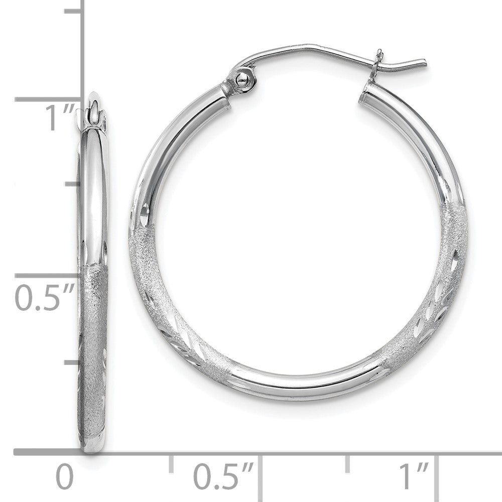 10k White Gold 2 mm Round Hoop Earrings (1.25 grams)