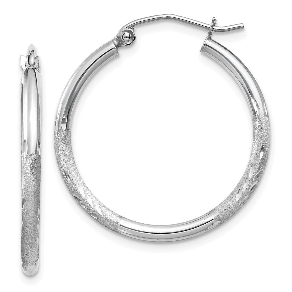 10k White Gold 2 mm Round Hoop Earrings (1.25 grams)