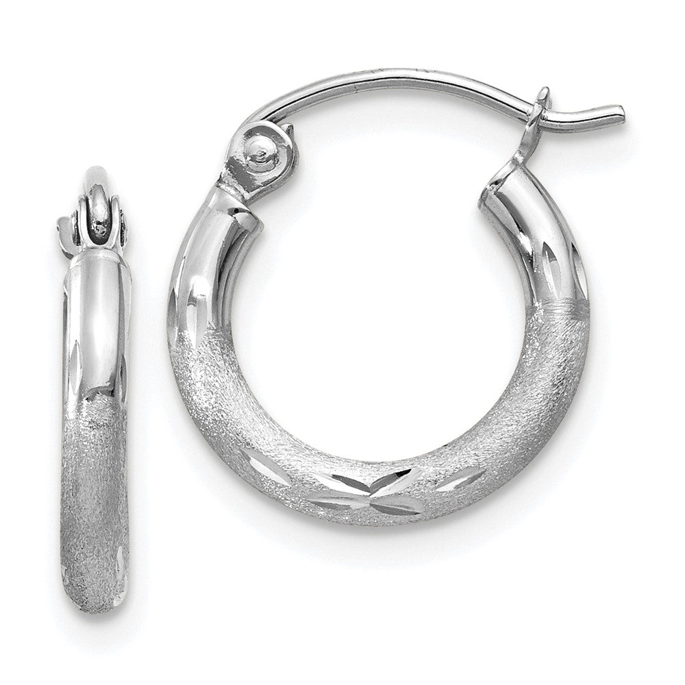 10k White Gold 2 mm Round Hoop Earrings (0.7 grams)