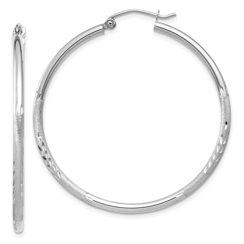 10k White Gold 2 mm Round Hoop Earrings (1.89 grams)