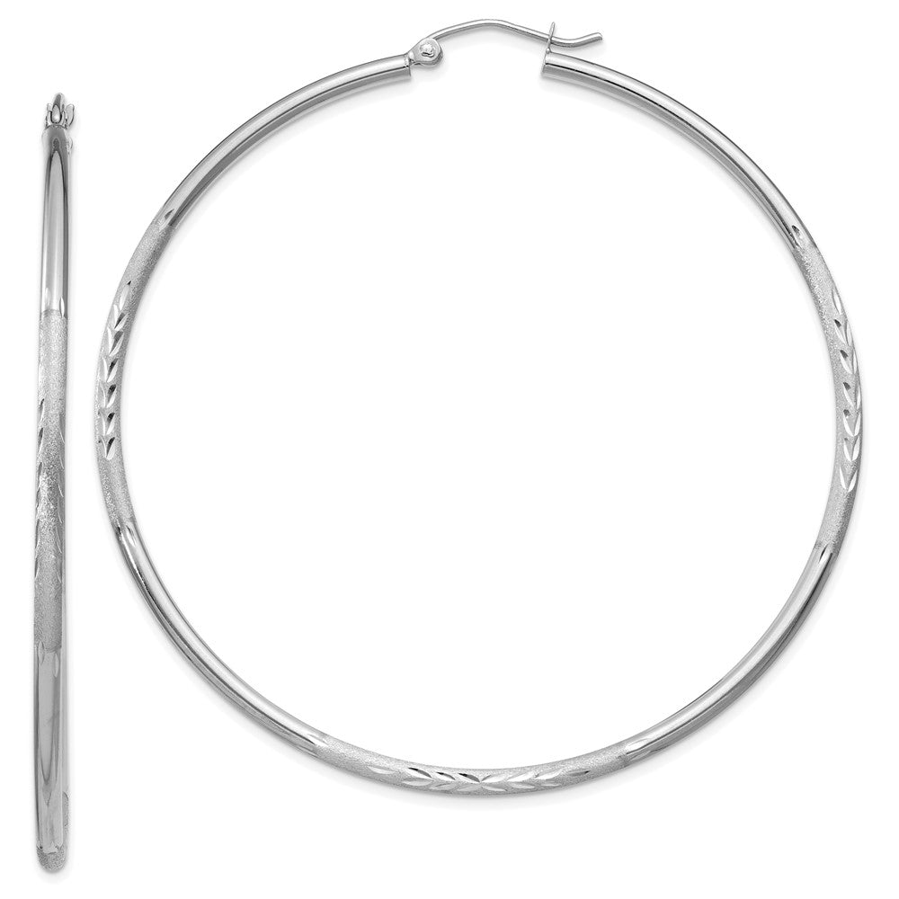 10k White Gold 2 mm Round Hoop Earrings (3.05 grams)