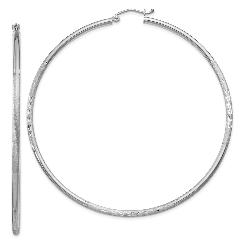 10k White Gold 2 mm Round Hoop Earrings (3.16 grams)