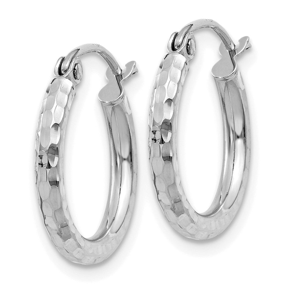 10k White Gold 2 mm Round Tube Hoop Earrings (0.74 grams)