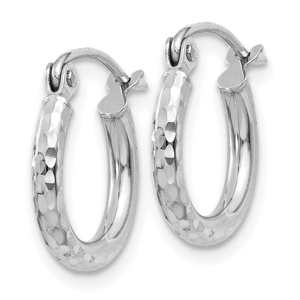 10k White Gold 2 mm Round Tube Hoop Earrings (0.6 grams)