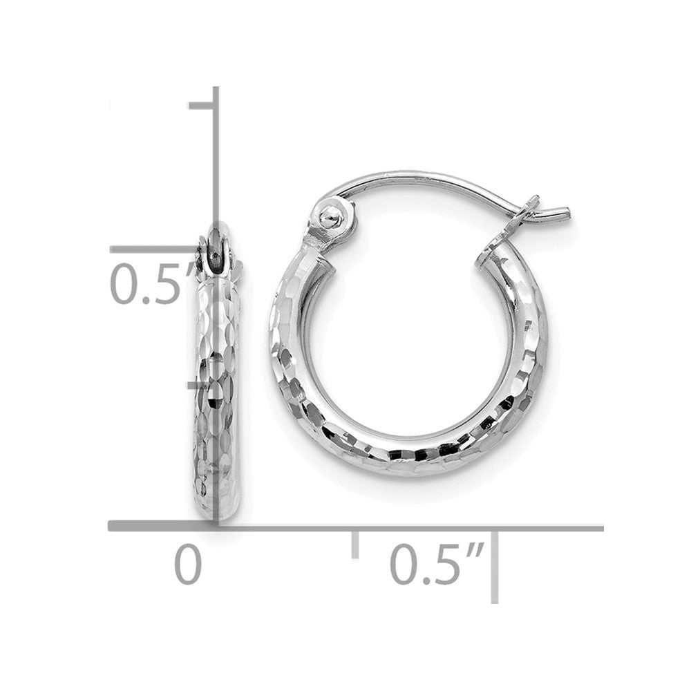 10k White Gold 2 mm Round Tube Hoop Earrings (0.6 grams)