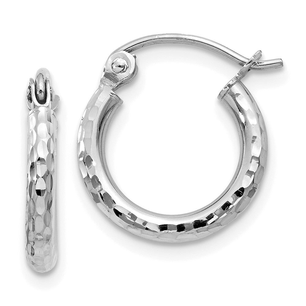 10k White Gold 2 mm Round Tube Hoop Earrings (0.6 grams)