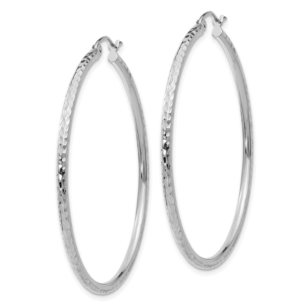 10k White Gold 2 mm Round Tube Hoop Earrings (1.87 grams)