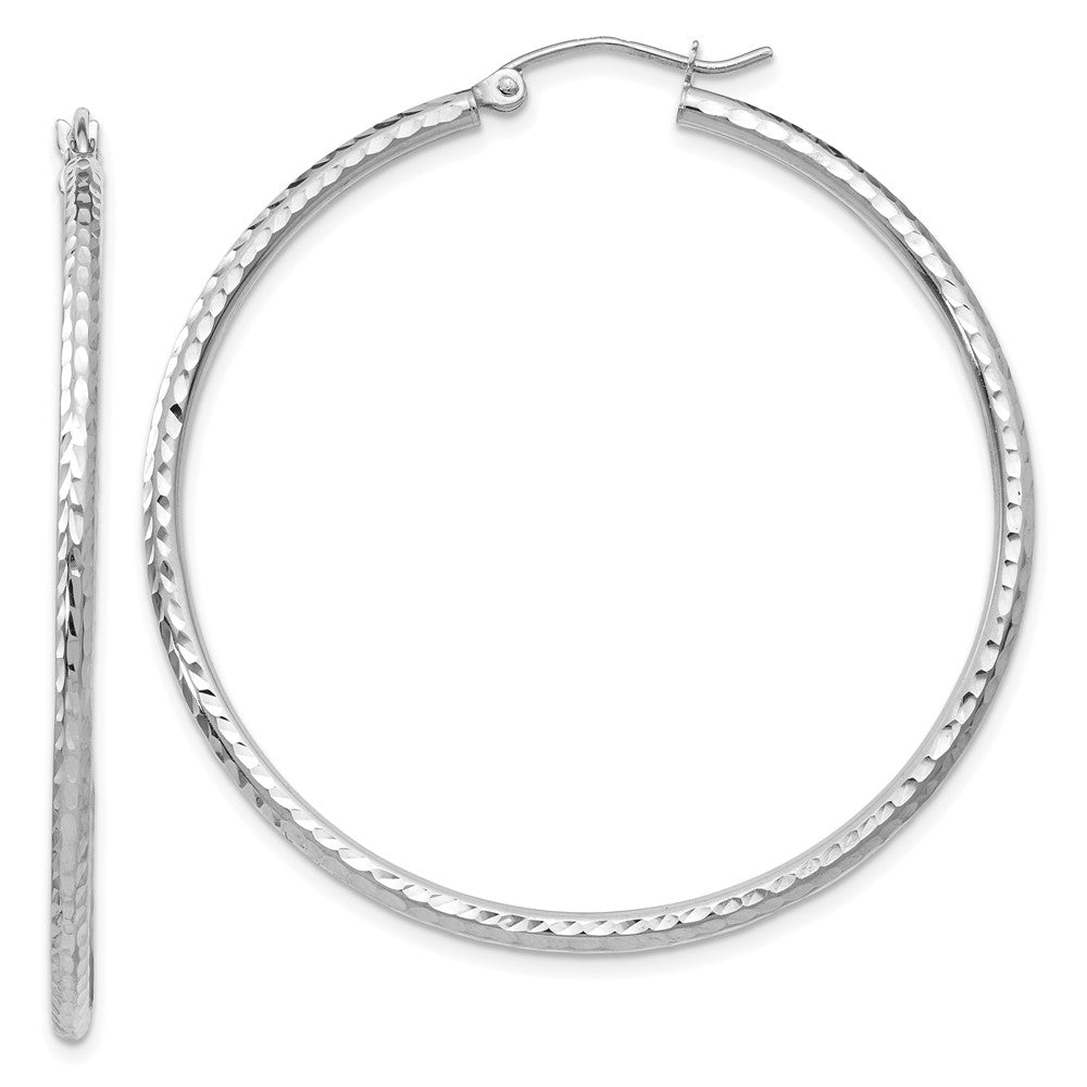 10k White Gold 2 mm Round Tube Hoop Earrings (1.87 grams)