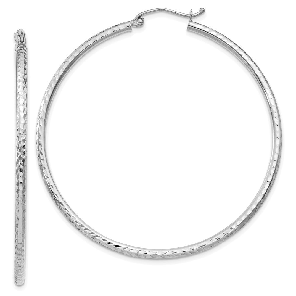 10k White Gold 2 mm Round Tube Hoop Earrings (2.05 grams)