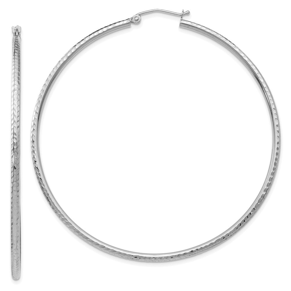 10k White Gold 2 mm Round Tube Hoop Earrings (2.49 grams)