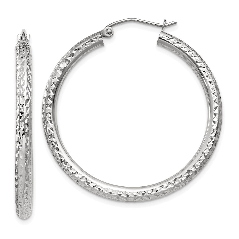 10k White Gold 35.86 mm Round Hoop Earrings (2.45 grams)