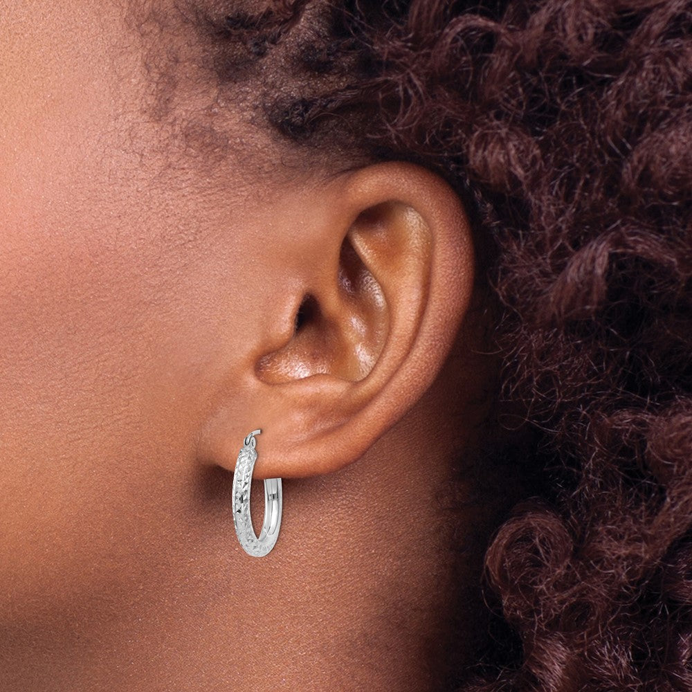 10k White Gold 19.19 mm Round Hoop Earrings