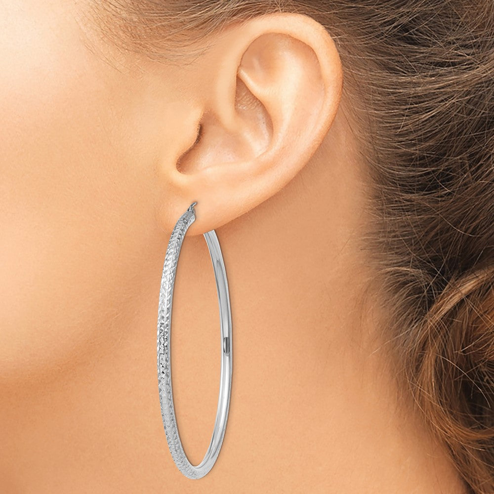 10k White Gold 3 mm Round Hoop Earrings (4.69 grams)