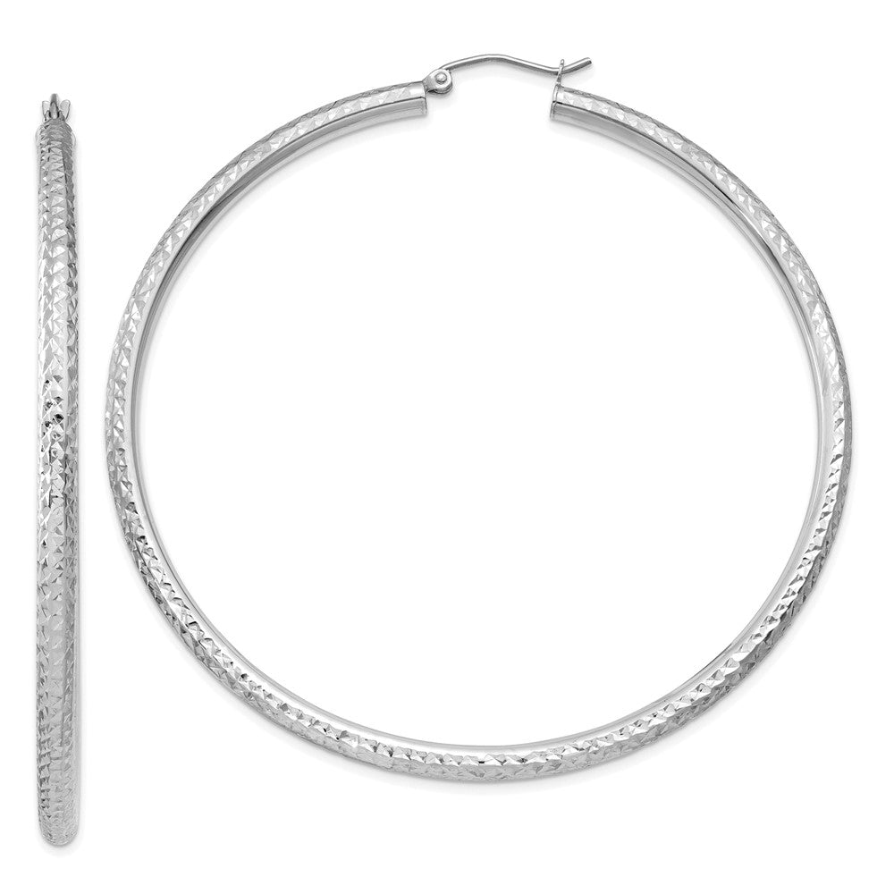 10k White Gold 3 mm Round Hoop Earrings (4.69 grams)