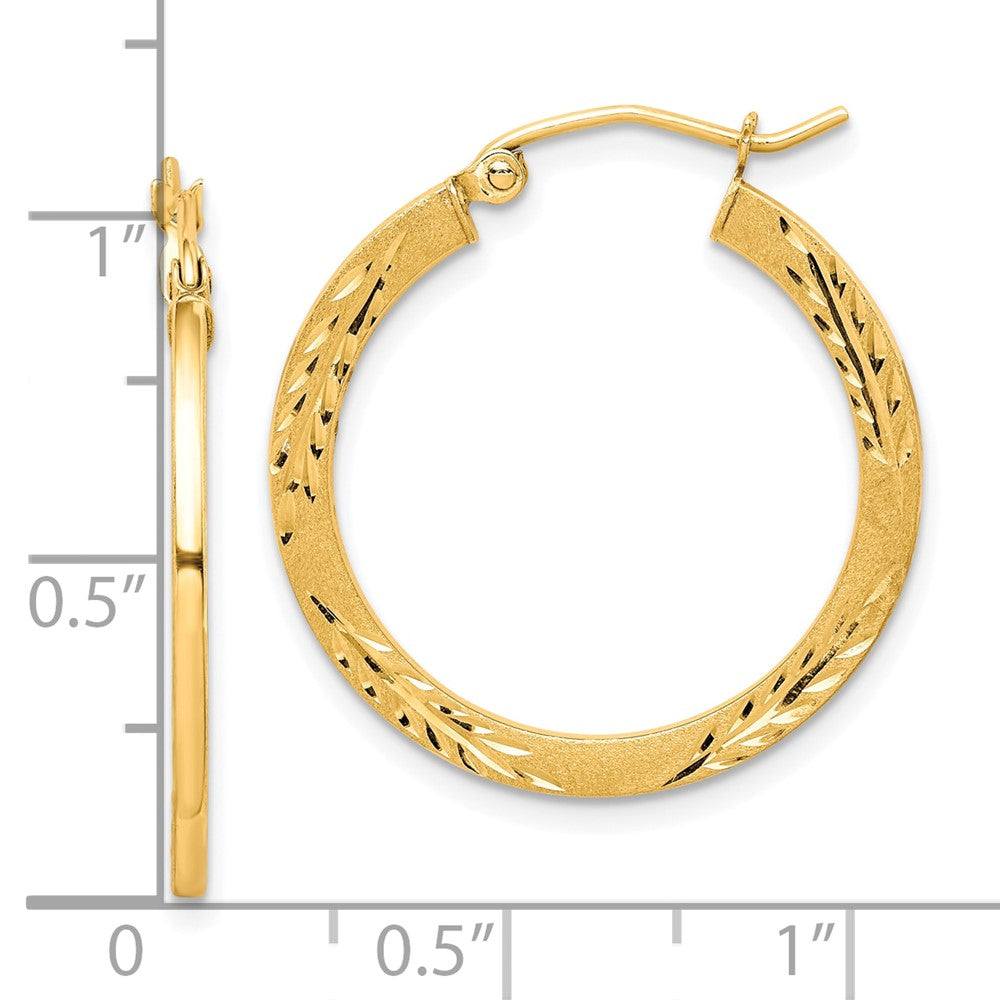 10k Yellow Gold 25 mm Satin Diamond Cut Hoop Earrings (1.12 grams)