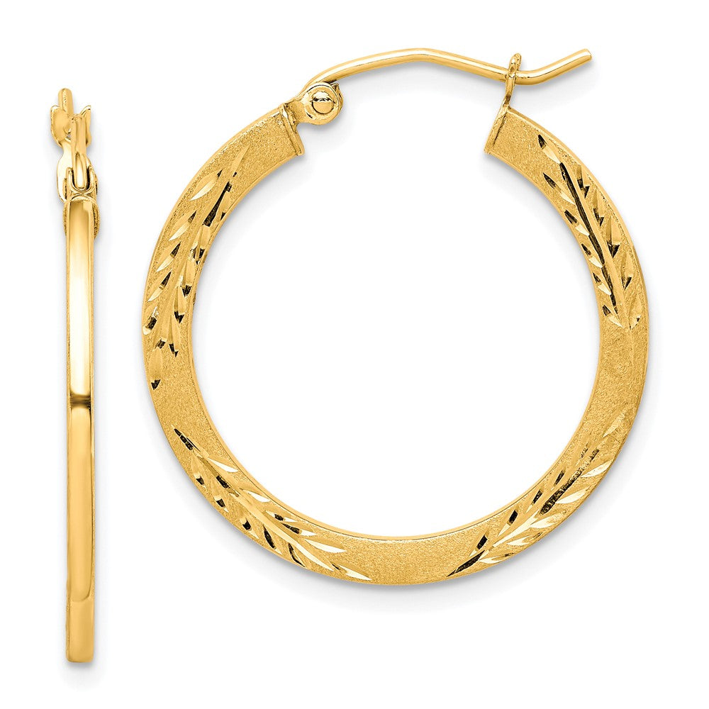 10k Yellow Gold 25 mm Satin Diamond Cut Hoop Earrings (1.12 grams)