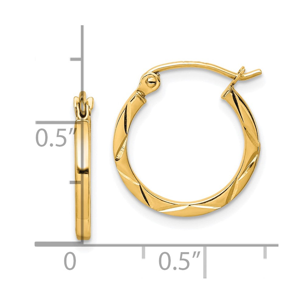 10k Yellow Gold 15 mm Diamond Cut Hoop Earrings (0.71 grams)