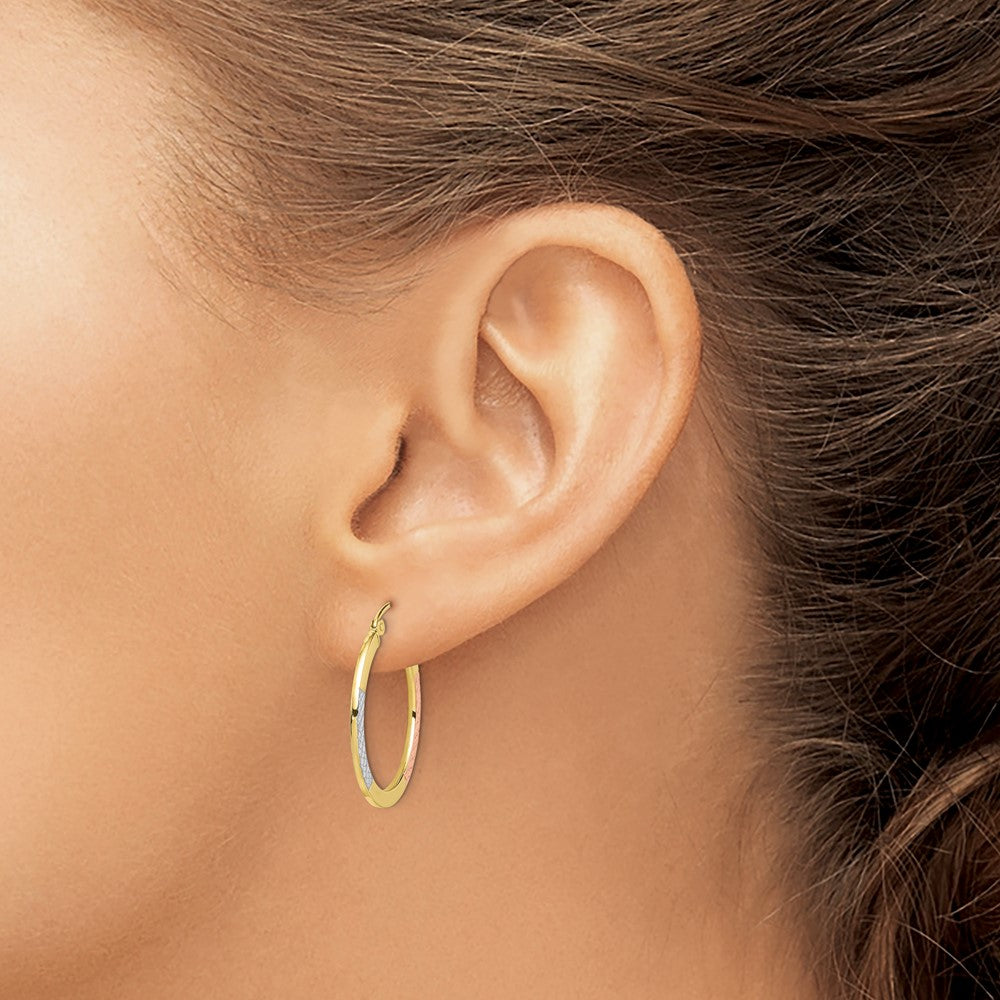 10k Yellow w/Rhodium 25 mm Hoop Earrings (1.53 grams)