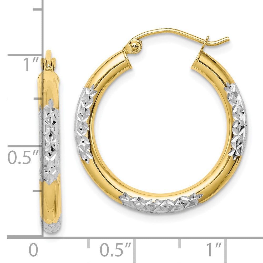 10k Yellow w/Rhodium 25 mm Hoop Earrings