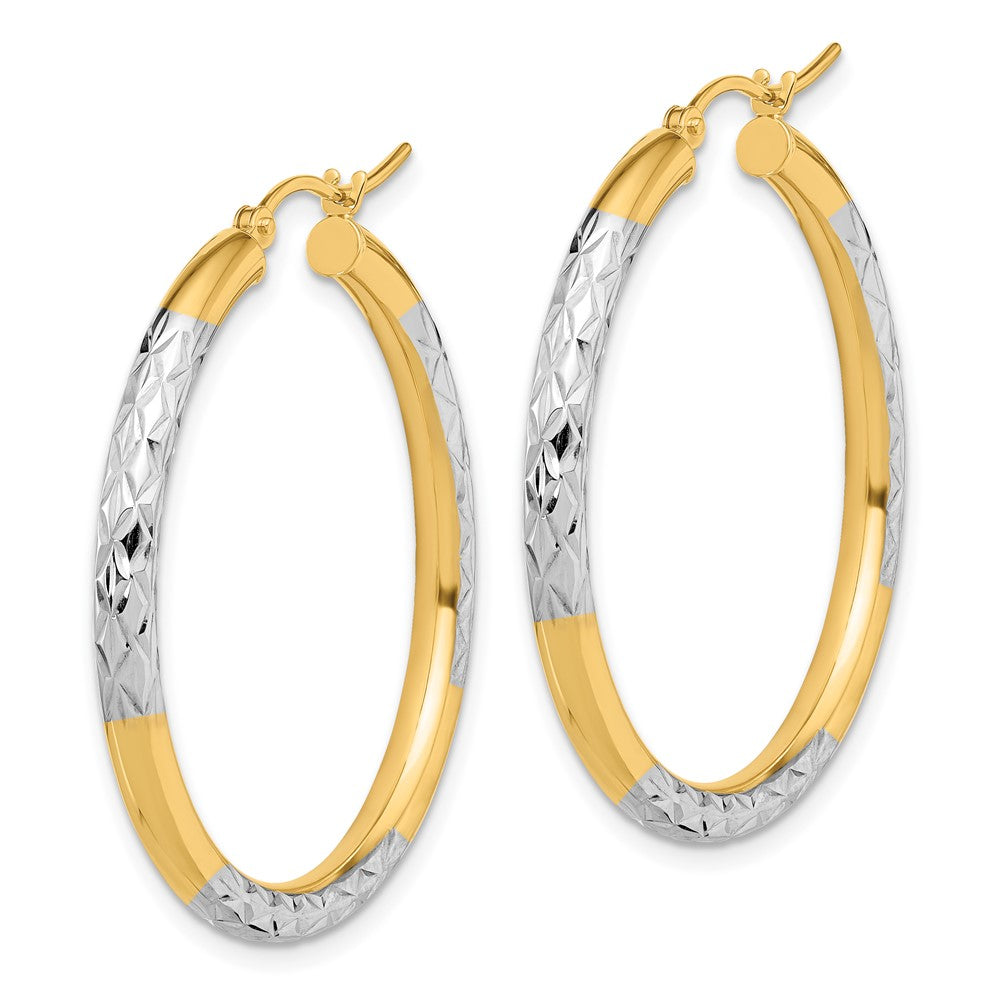 10k Yellow w/Rhodium 35 mm Hoop Earrings (2.57 grams)