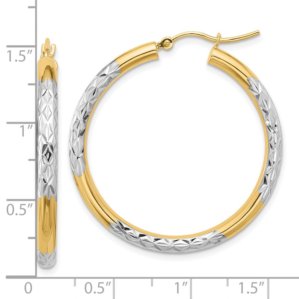 10k Yellow w/Rhodium 35 mm Hoop Earrings (2.57 grams)