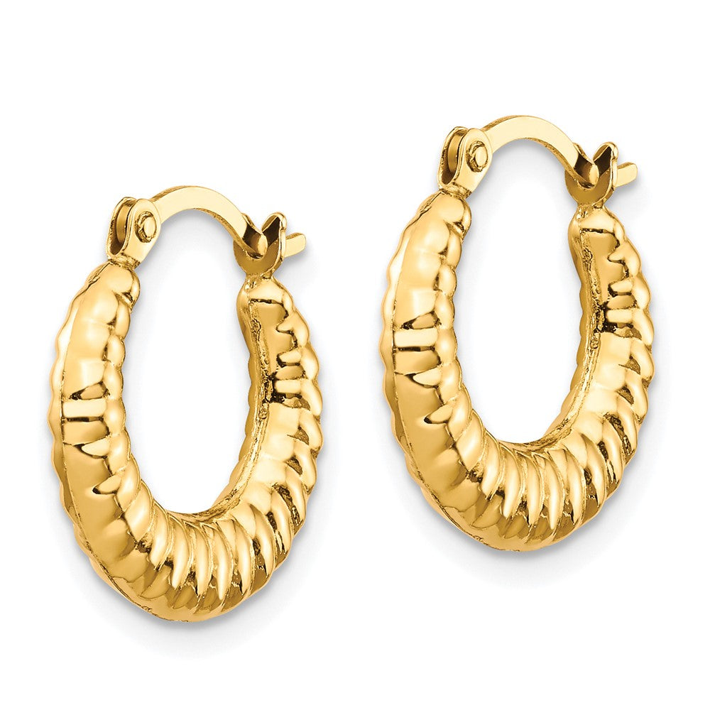 10k Yellow Gold 15 mm Scalloped Hollow Hoop Earrings