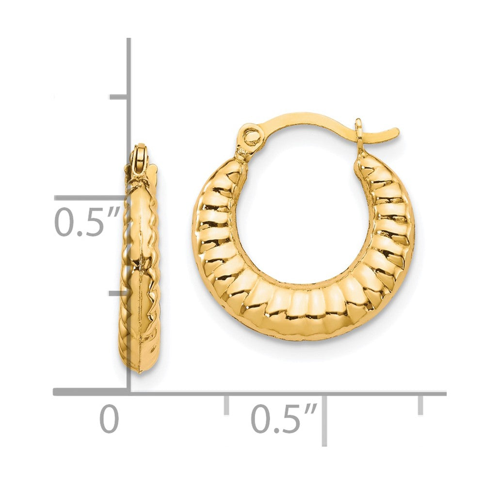 10k Yellow Gold 15 mm Scalloped Hollow Hoop Earrings