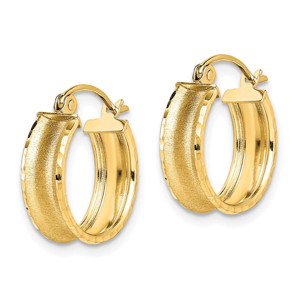 10k Yellow Gold 15 mm Satin Diamond Cut Hoop Earrings (1 grams)