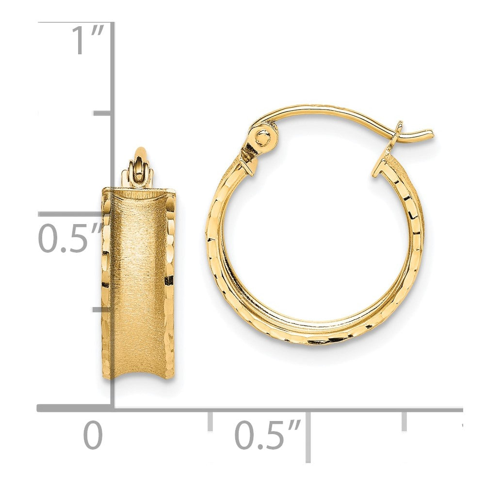 10k Yellow Gold 15 mm Satin Diamond Cut Hoop Earrings (1 grams)