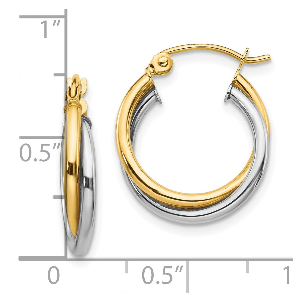 10k Two-tone 16 mm Two-tone Twist Hoop Earring (1.43 grams)