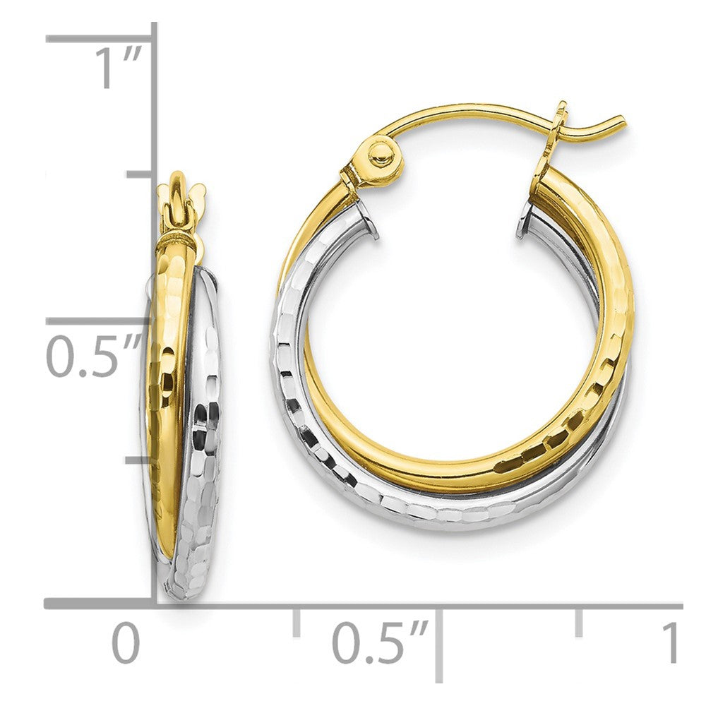 10k Two-tone 17 mm Two-tone Textured Twist Hoop Earrings (1.08 grams)