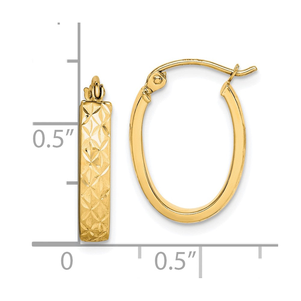 10k Yellow Gold 14 mm Diamond Cut Oval Hoop Earrings (1.05 grams)