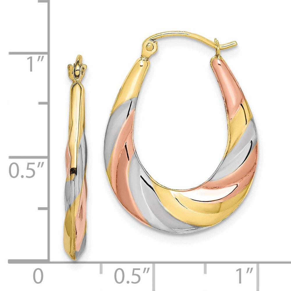 10k Yellow w/Rhodium 20 mm  Oval Scalloped Hollow Hoop Earrings (1.11 grams)