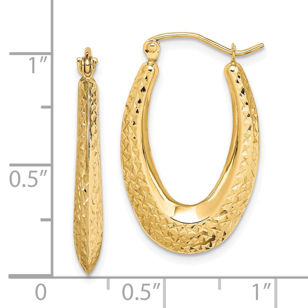 10k Yellow Gold 17 mm Textured Oval Hollow Hoop Earrings (1.26 grams)