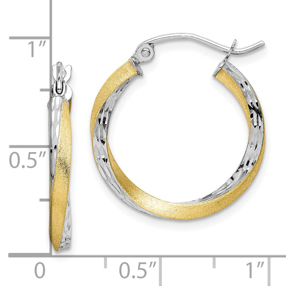 10k Yellow w/Rhodium 19.81 mm Twisted Hoop Earrings