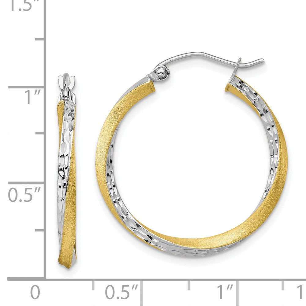 10k Yellow w/Rhodium 24.86 mm Twisted Hoop Earrings (1.63 grams)