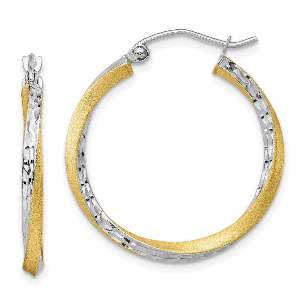 10k Yellow w/Rhodium 24.86 mm Twisted Hoop Earrings (1.63 grams)