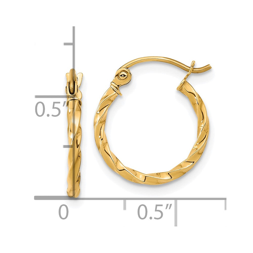 10k Yellow Gold 14.68 mm Twist Polished Hoop Earring (0.84 grams)