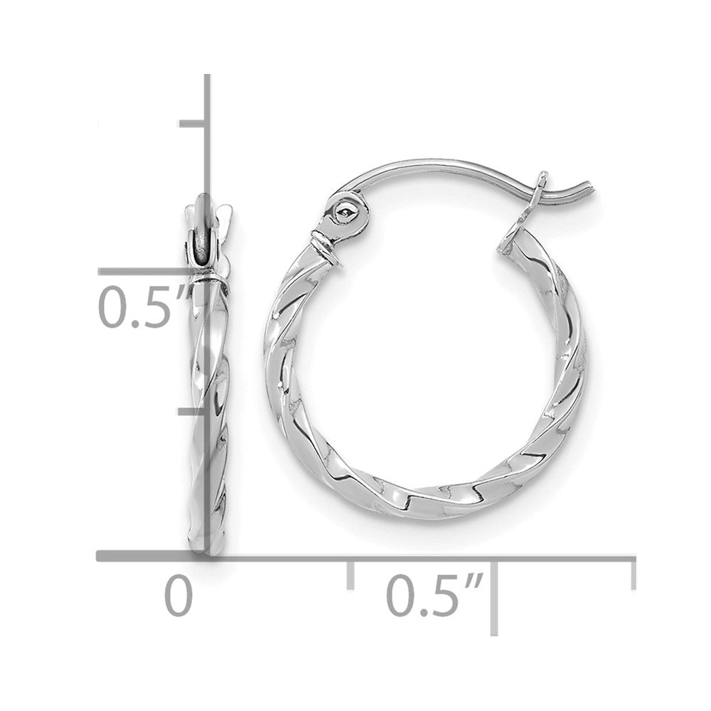 10k White Gold 14.68 mm Twist Polished Hoop Earring (0.82 grams)