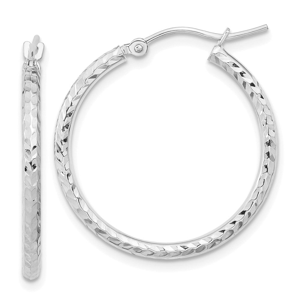 10k White Gold 25.22 mm Round Tube Hoop Earrings (1.16 grams)