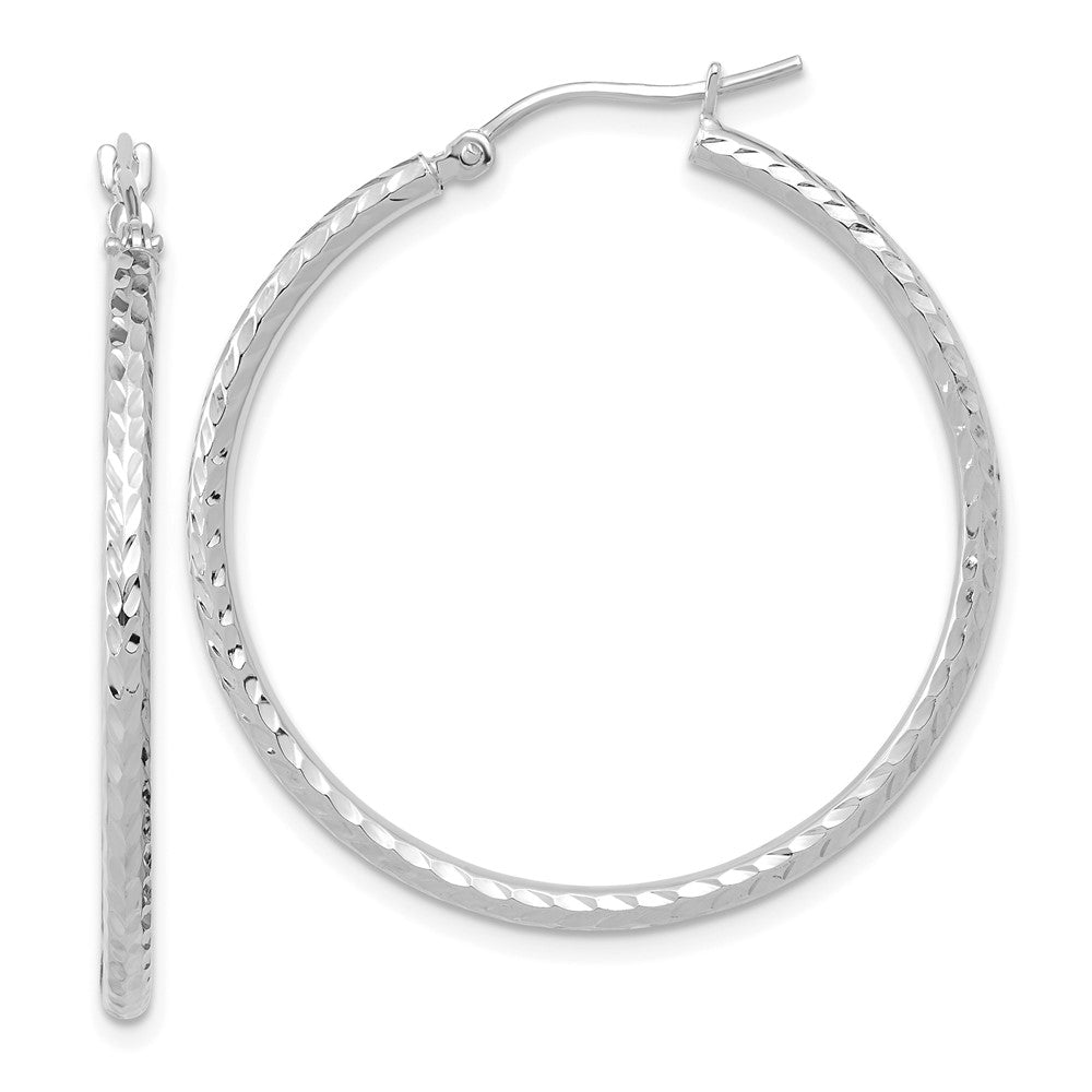 10k White Gold 34.86 mm Round Tube Hoop Earrings (1.44 grams)