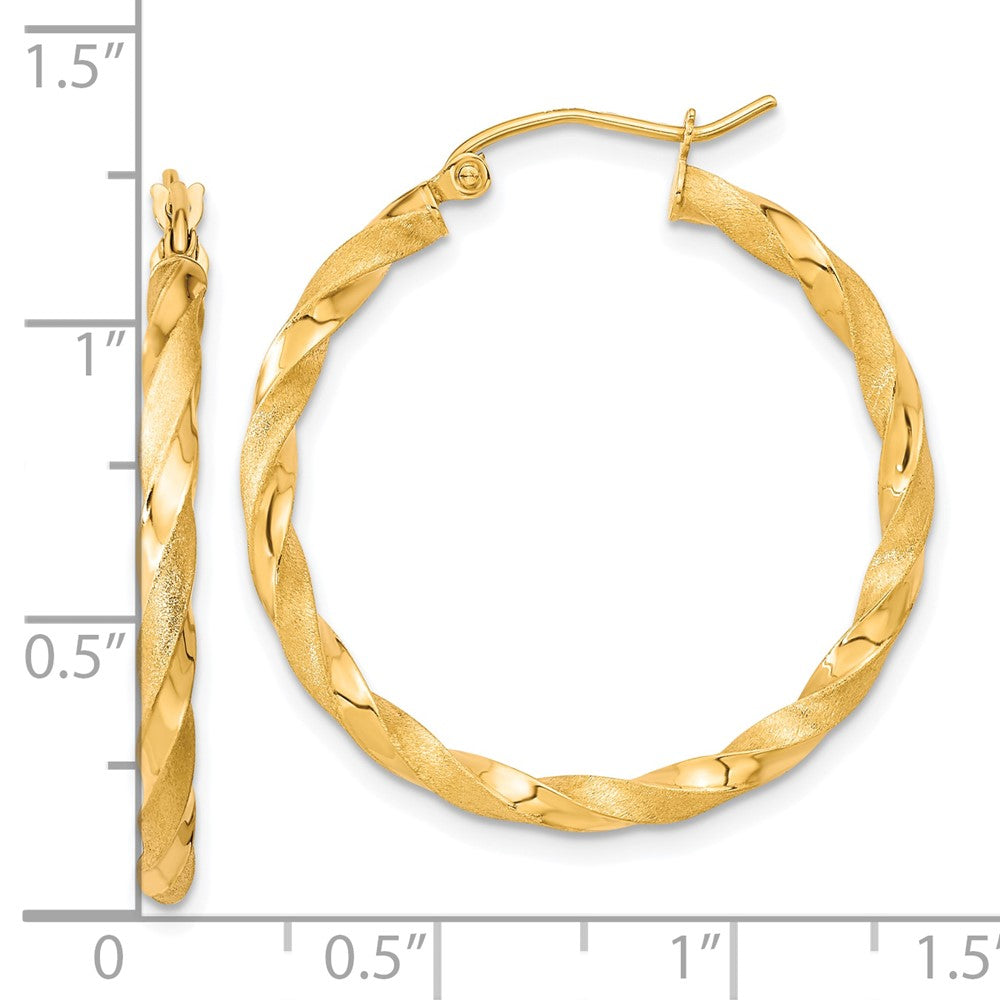 10k Yellow Gold 30.15 mm Polished & Satin Twisted Hoop Earrings
