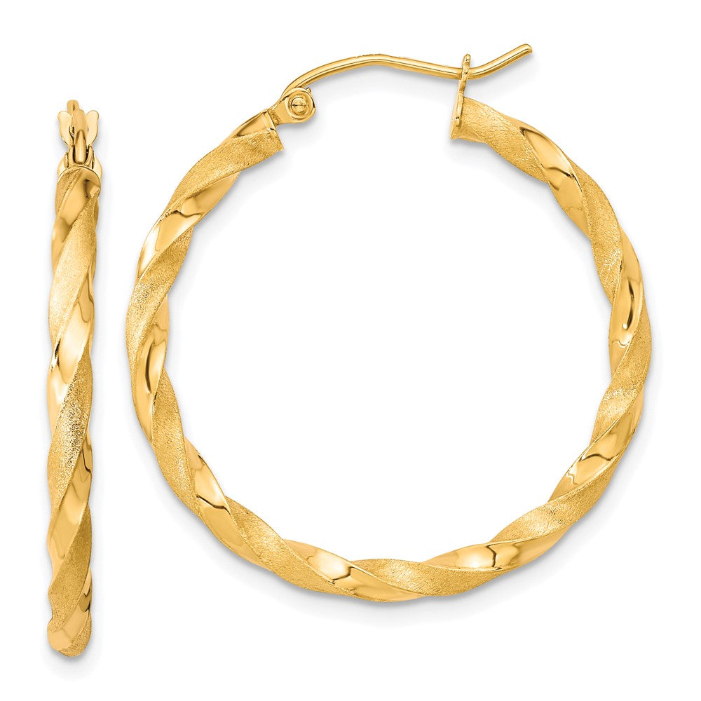 10k Yellow Gold 30.15 mm Polished & Satin Twisted Hoop Earrings